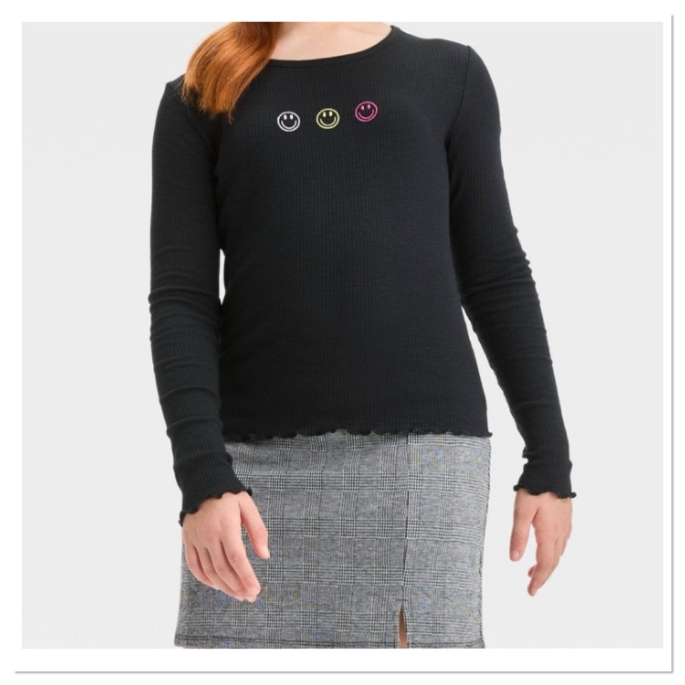 Girl’s Smiley Face Ribbed T-Shirt art class